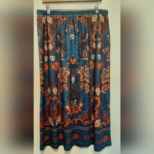 Blue Floral Print Maxi Skirt - Navy & Orange